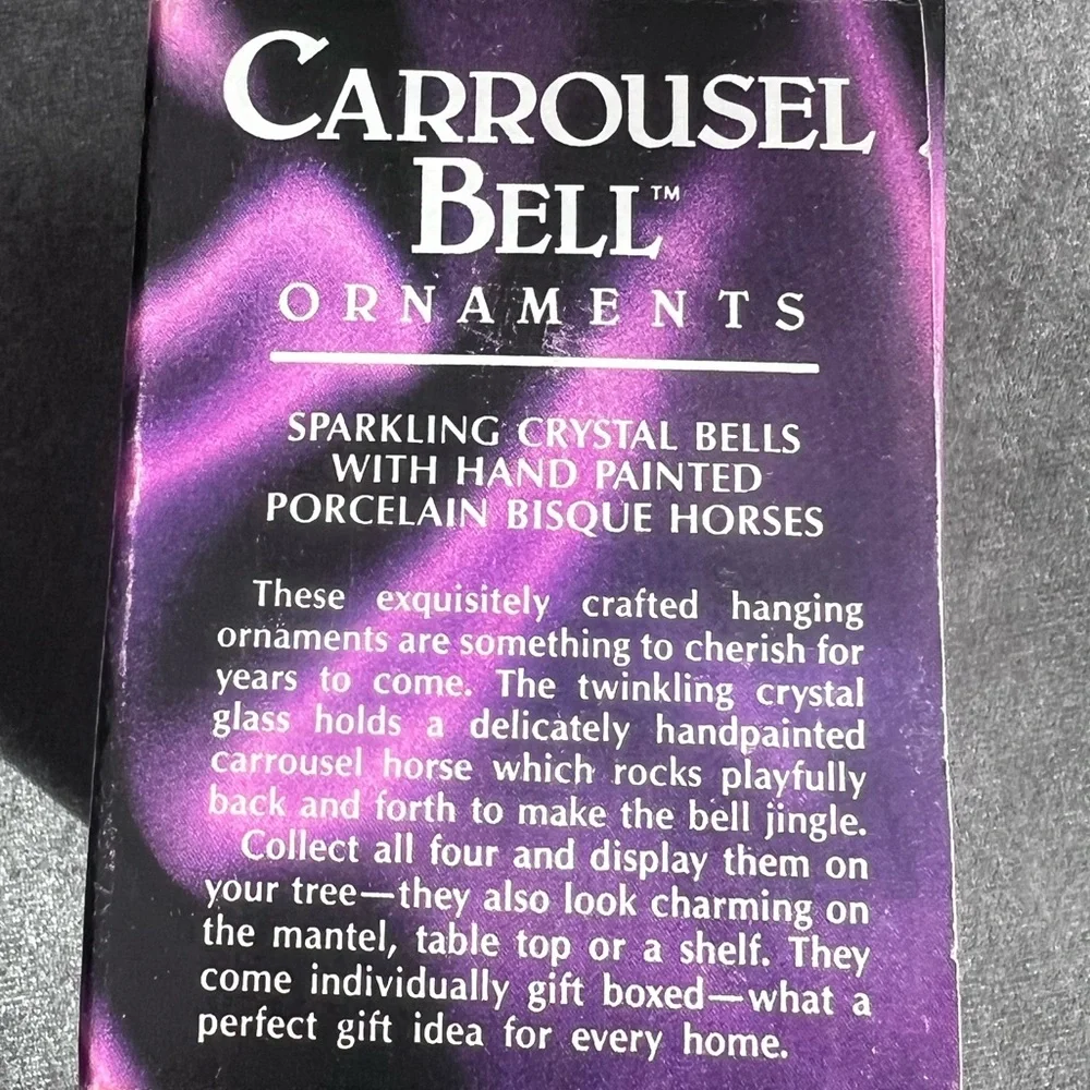Vintage Carrousel Ornament Crystal Bell Porcelain Bisque Horses in box